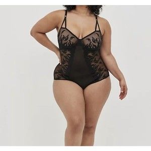 Torrid Unlined Underwire Bodysuit - Embroidered Flames Black 15653363 Size 3 NWT